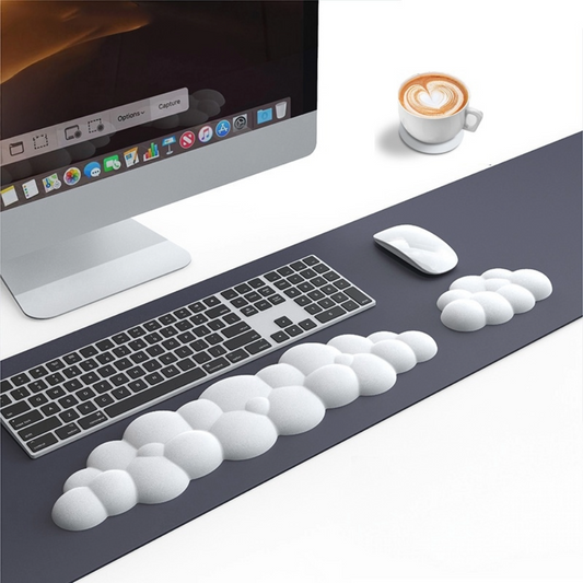 Cloud Keyboard Wrist Rest Set - Soft PU Leather Ergonomic Hand Support Pad with Mouse Pad - Cute Office Desk Accessories