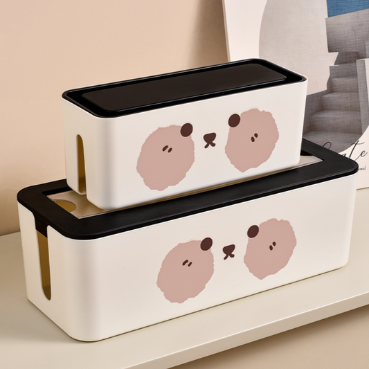 Bear Face Cable Organizer Box  Cute Power Strip & Cord Storage with Lid for Desk or Bedroom
