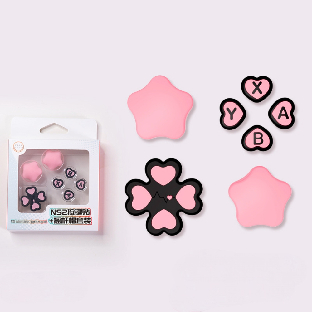Kawaii Heart Joystick & Keycap Set for Nintendo Switch2 Cute Grip Covers for Joycon Controllers