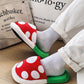Kawaii Mario Mushroom Slippers with Pipe Holder Set - Cute Red Spotted Plush House Shoes - Cozy Warp Pipe Storage Stand for Gaming Room - Aesthetic Bedroom Slippers for Gamer Girls