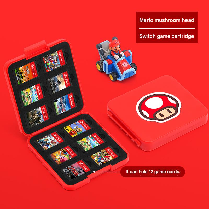 Kawaii Mario Switch Game Card Case - Cute Magnetic Storage Holder for Nintendo Switch Cartridges - Aesthetic Portable Organizer 12/24/48 Slots - Question Block Mushroom M Logo Design for Gamer Girls