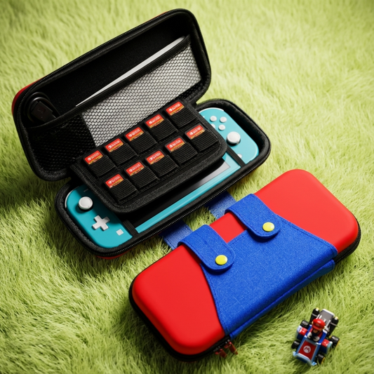 Kawaii Mario Switch Carrying Case - Cute Overalls Design Hard Shell Storage for Nintendo Switch OLED Lite - Aesthetic Gaming Travel Organizer with Game Card Slots - Portable Console Case for Gamer Girls