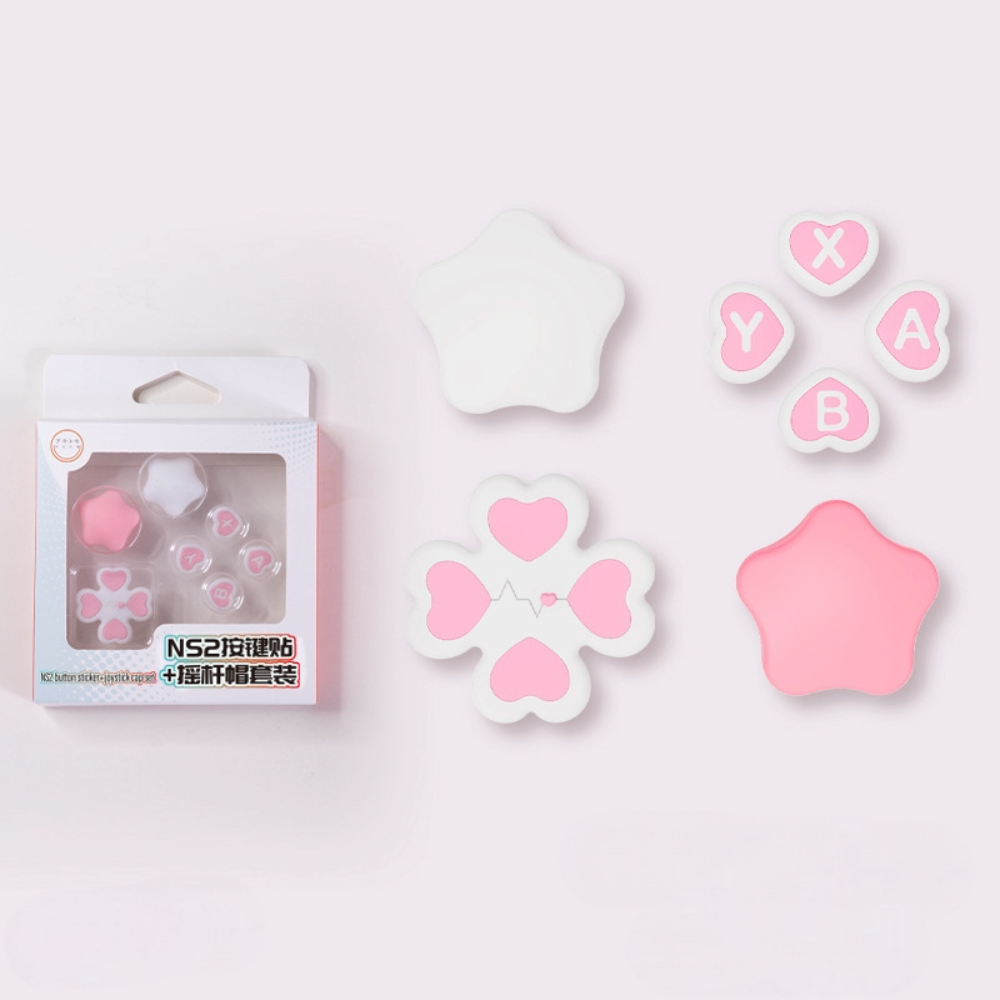 Kawaii Heart Joystick & Keycap Set for Nintendo Switch2 Cute Grip Covers for Joycon Controllers