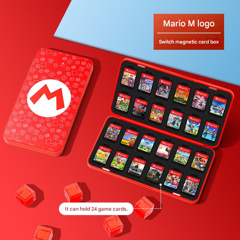 Kawaii Mario Switch Game Card Case - Cute Magnetic Storage Holder for Nintendo Switch Cartridges - Aesthetic Portable Organizer 12/24/48 Slots - Question Block Mushroom M Logo Design for Gamer Girls