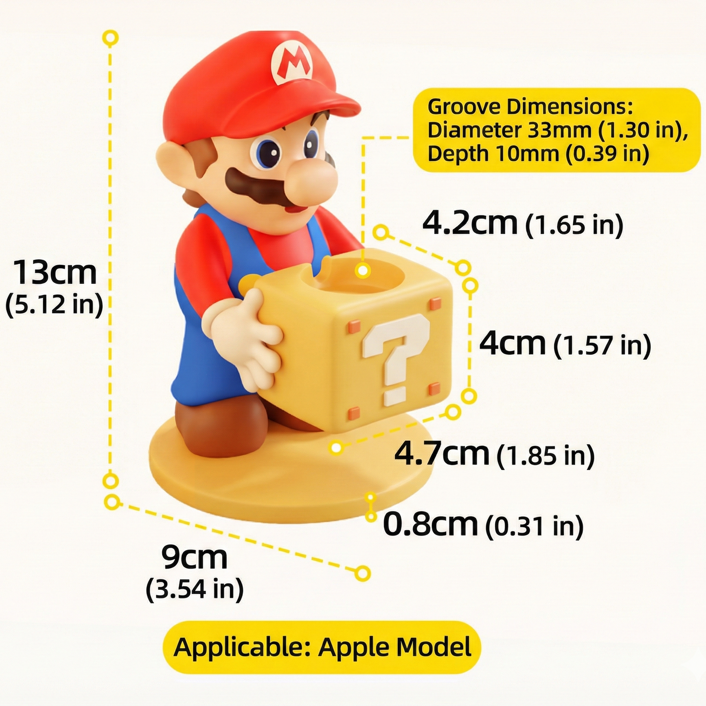 Kawaii Mario Watch Charging Stand - Cute Gaming Character Smartwatch Holder for Apple Watch Desk Organizer - Aesthetic Question Block Display Stand for Gamer Girls