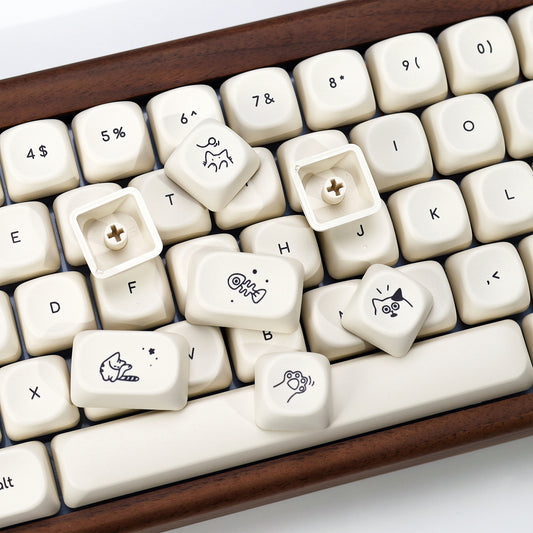 Milky cat PBT keycap set cute pastel animal for mechanical keyboard
