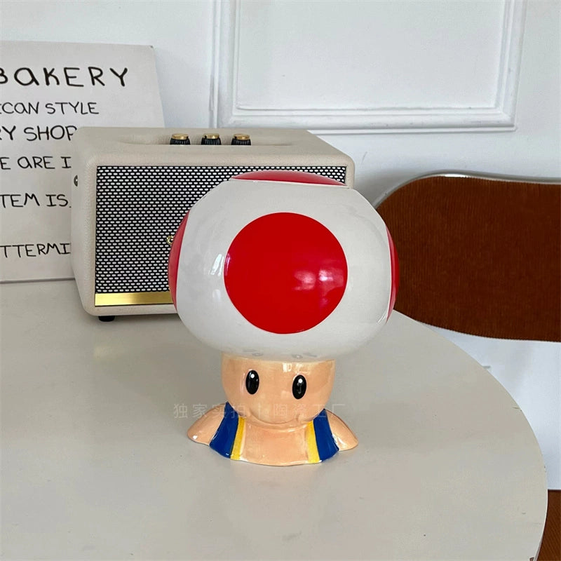 Kawaii Mario Ceramic Storage Jar - Cute Character Face Cookie Container with Lid - Aesthetic Gaming Decor Organizer for Desk - Nostalgic Collectible Jar for Gamer Girls