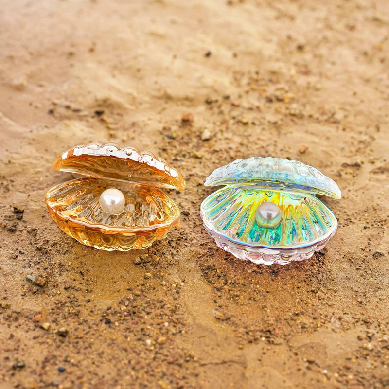 Crystal Pearl Shell Ornament - Kawaii Mini Glass Clam with Pearl for Gaming Desk Decor - Aesthetic Mermaid Seashell Decoration - Cute Vanity Accessories Gift for Gamer Girls