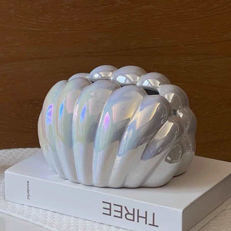Luxury Shell Tissue Box Holder - Kawaii Seashell Shaped Napkin Holder for Gaming Desk Decor - Aesthetic Desktop Organizer for Gamer Girls