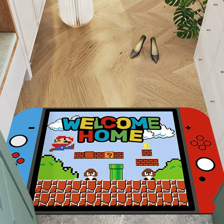 Kawaii Mario Switch Welcome Home Door Mat - Cute PVC Entrance Rug with Joy-Con Design - Aesthetic Non-Slip Waterproof Doormat for Gaming Room Bedroom - Easy Clean Rainbow Mario Carpet for Gamer Girls