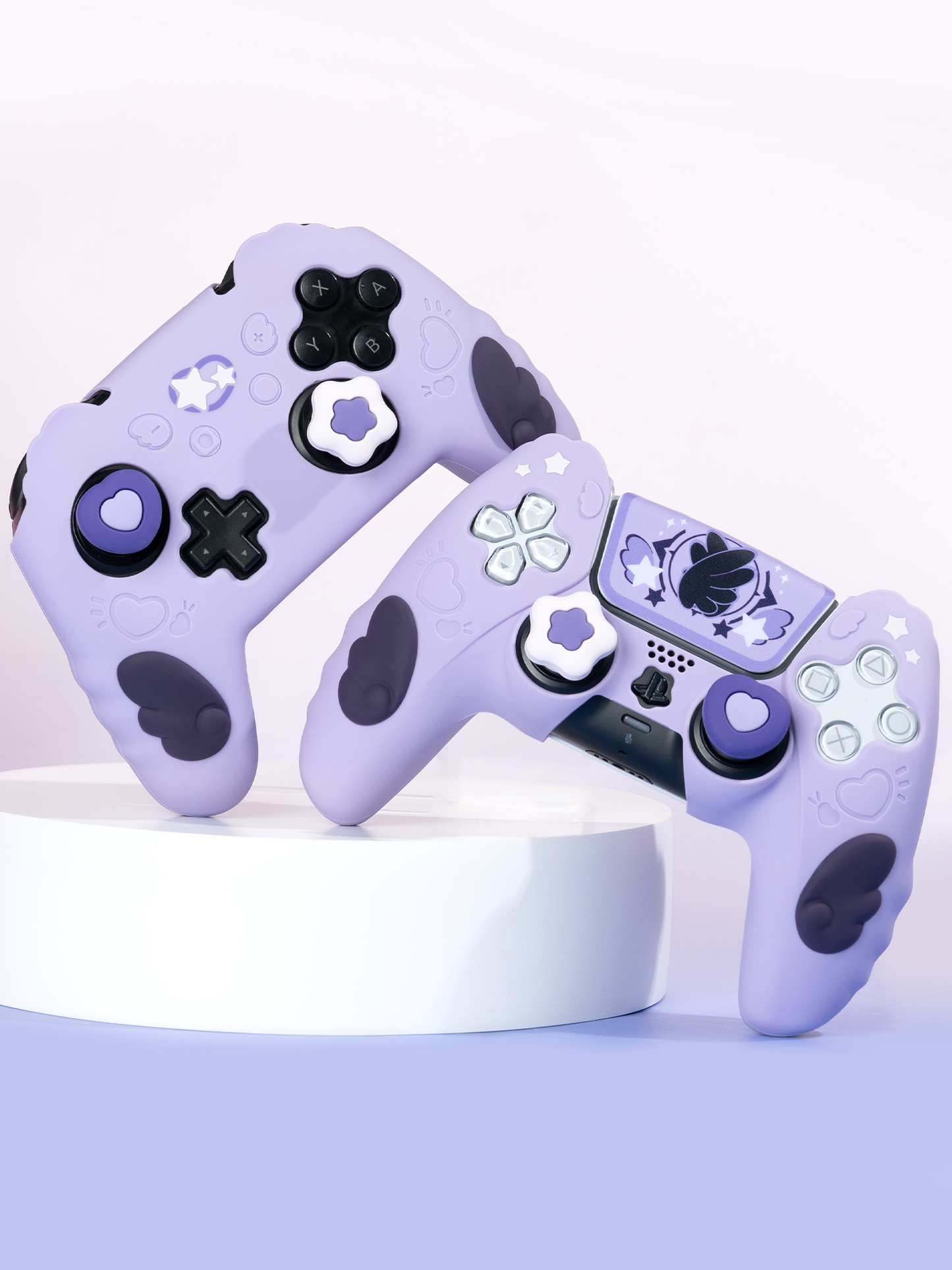 Kawaii Star Wings Silicone Controller Cover for PS5 Xbox Switch Pro - Cute Pastel Gaming Accessories with Thumb Grips & Stickers