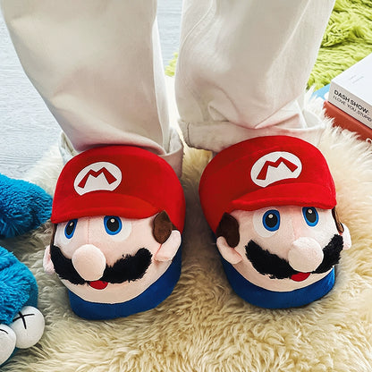 Super Mario Mario Cotton Slippers Men's Fall/Winter 2025 New Bag Heel Pile Thickened Warm Home Cotton Shoes