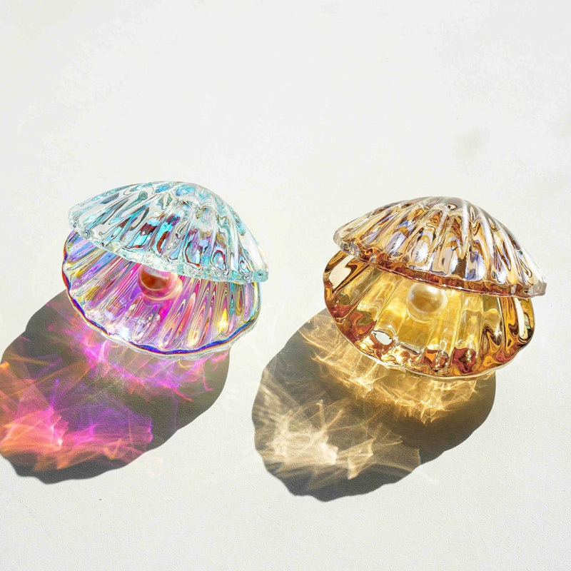 Crystal Pearl Shell Ornament - Kawaii Mini Glass Clam with Pearl for Gaming Desk Decor - Aesthetic Mermaid Seashell Decoration - Cute Vanity Accessories Gift for Gamer Girls