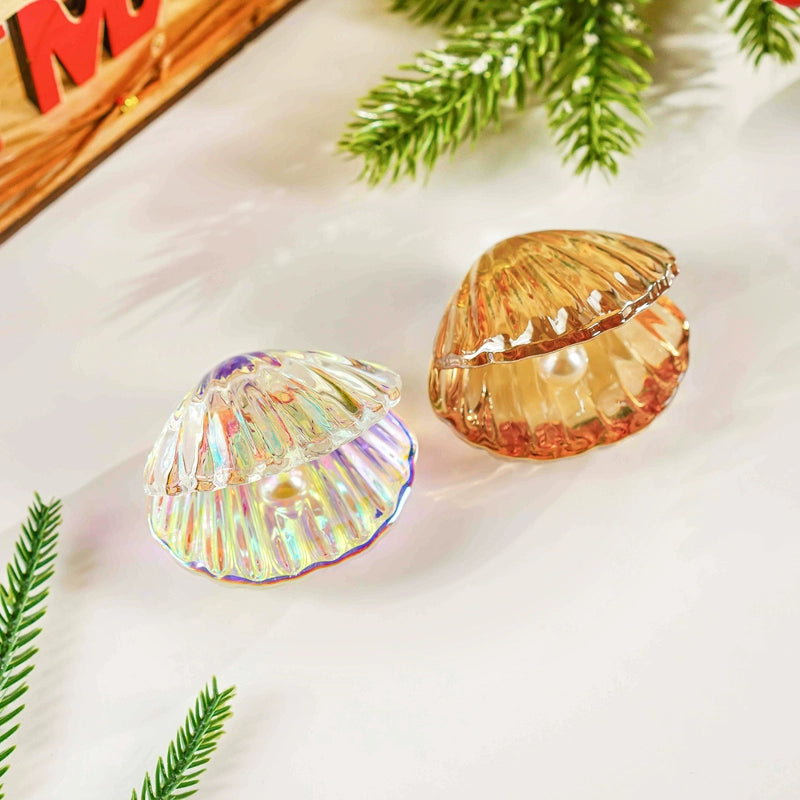 Crystal Pearl Shell Ornament - Kawaii Mini Glass Clam with Pearl for Gaming Desk Decor - Aesthetic Mermaid Seashell Decoration - Cute Vanity Accessories Gift for Gamer Girls