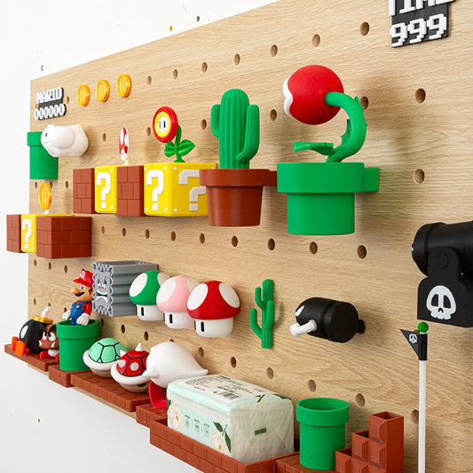 Kawaii Mario Pegboard Accessories Set - Cute Gaming Organizer Pegs for 15mm Wooden Board - Aesthetic Pen Holder Storage Containers - Mushroom Kingdom Desk Decor for Gamer Girls