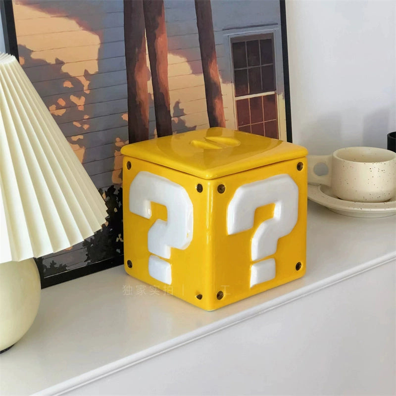 Kawaii Mario Ceramic Storage Jar - Cute Character Face Cookie Container with Lid - Aesthetic Gaming Decor Organizer for Desk - Nostalgic Collectible Jar for Gamer Girls