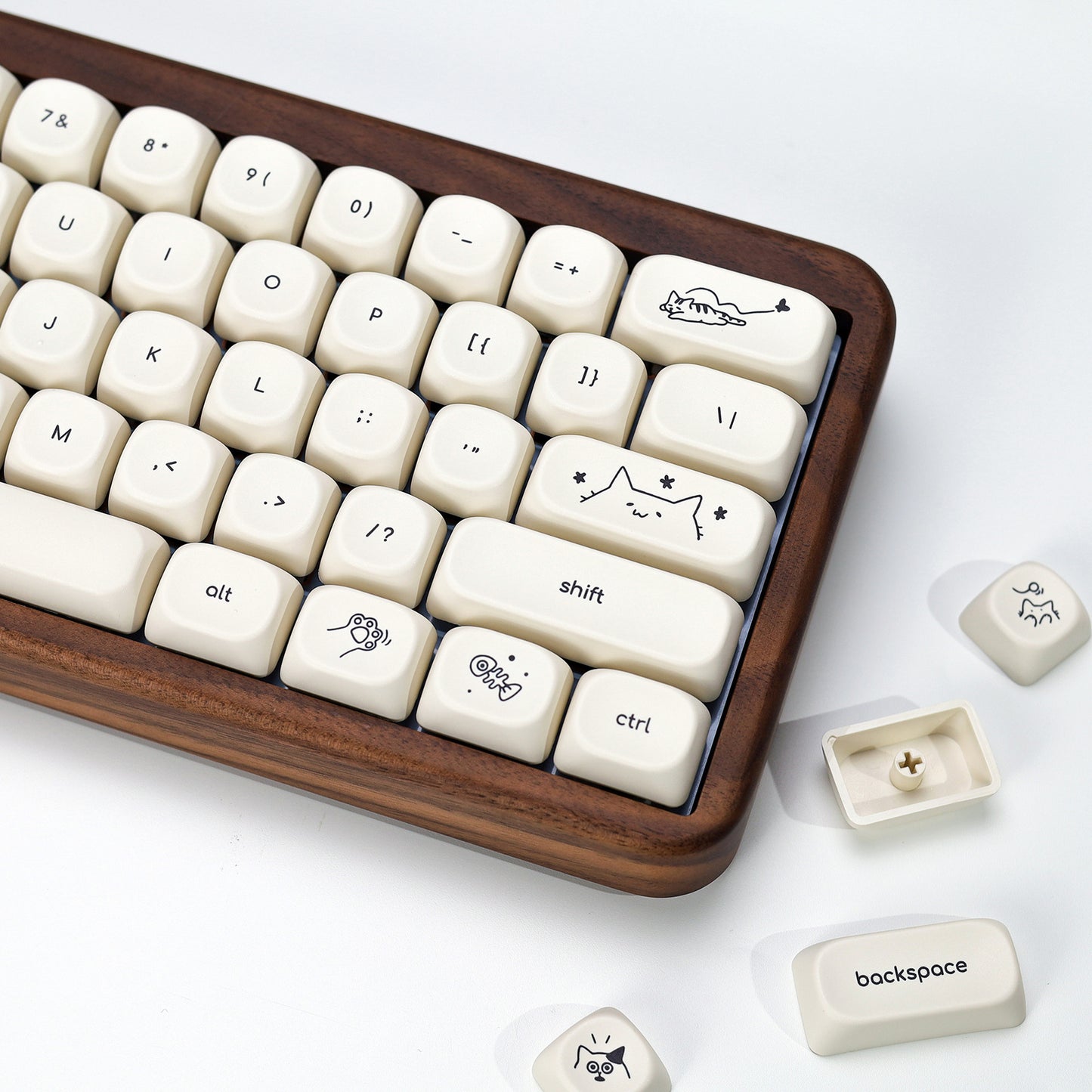 Milky cat PBT keycap set cute pastel animal for mechanical keyboard