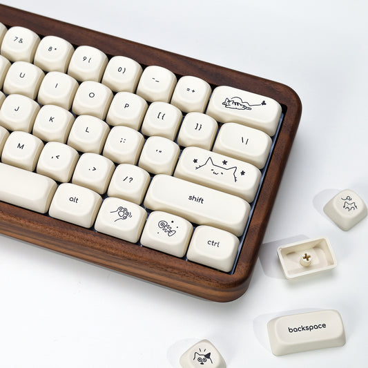 Milky cat PBT keycap set cute pastel animal for mechanical keyboard