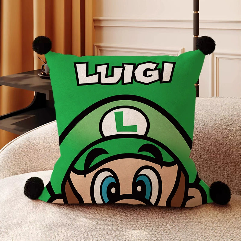 Kawaii Mario Luigi Throw Pillow Set - Cute Character Cushions for Sofa Bed Gaming Room - Aesthetic Lumbar Support Pillow for Office Chair - Decorative Gaming Pillows for Gamer Girls