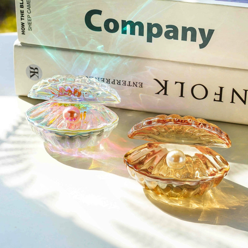 Crystal Pearl Shell Ornament - Kawaii Mini Glass Clam with Pearl for Gaming Desk Decor - Aesthetic Mermaid Seashell Decoration - Cute Vanity Accessories Gift for Gamer Girls
