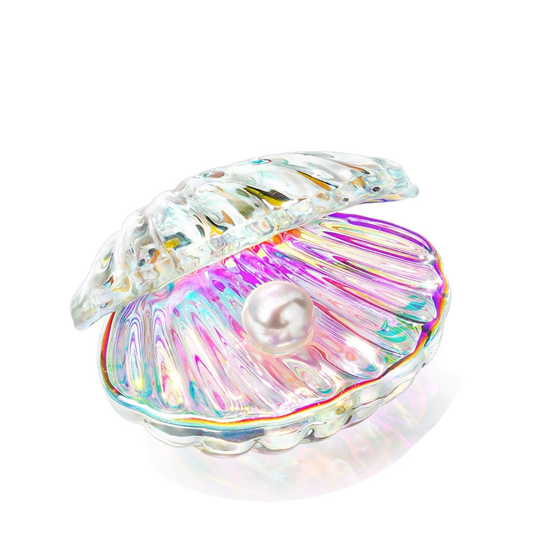 Crystal Pearl Shell Ornament - Kawaii Mini Glass Clam with Pearl for Gaming Desk Decor - Aesthetic Mermaid Seashell Decoration - Cute Vanity Accessories Gift for Gamer Girls
