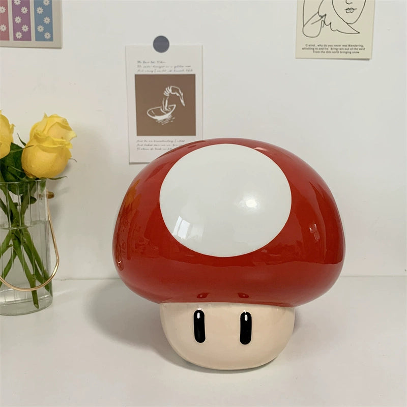 Kawaii Mario Ceramic Storage Jar - Cute Character Face Cookie Container with Lid - Aesthetic Gaming Decor Organizer for Desk - Nostalgic Collectible Jar for Gamer Girls