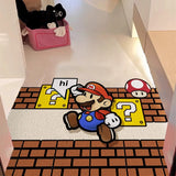Kawaii Mario Jumping Scene Floor Rug - Cute Wire Loop Pile Entrance Mat with Brick Blocks - Aesthetic Non-Slip Dirt-Resistant Carpet for Gaming Room Bedroom - Indoor Outdoor Mushroom Kingdom Rug for Gamer Girls