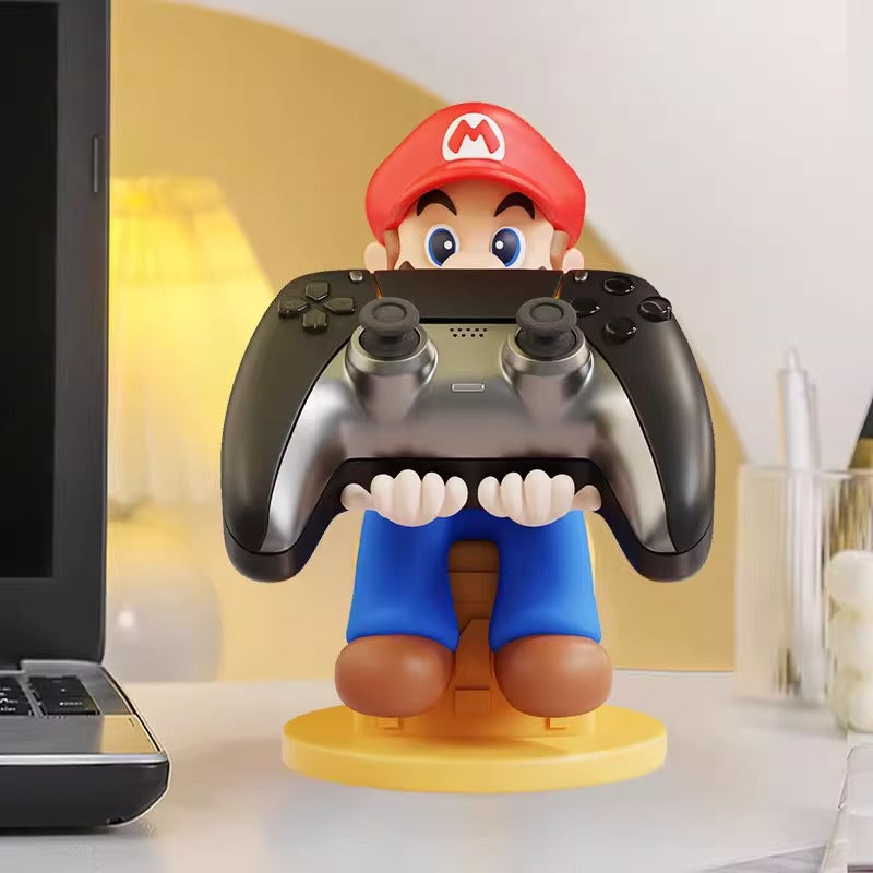 Kawaii Mario Gamepad Holder Stand - Cute Gaming Controller Display for PS5 Xbox Desktop Organizer - Aesthetic Character Figure Bracket for Gamer Girls