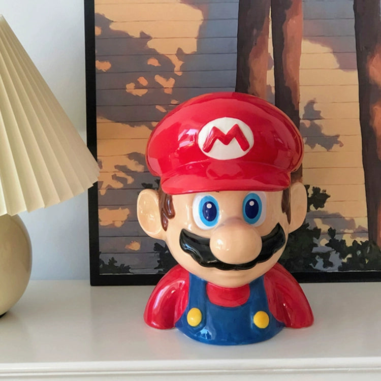 Kawaii Mario Ceramic Storage Jar - Cute Character Face Cookie Container with Lid - Aesthetic Gaming Decor Organizer for Desk - Nostalgic Collectible Jar for Gamer Girls