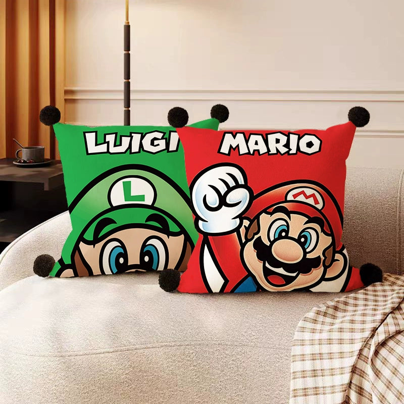 Kawaii Mario Luigi Throw Pillow Set - Cute Character Cushions for Sofa Bed Gaming Room - Aesthetic Lumbar Support Pillow for Office Chair - Decorative Gaming Pillows for Gamer Girls