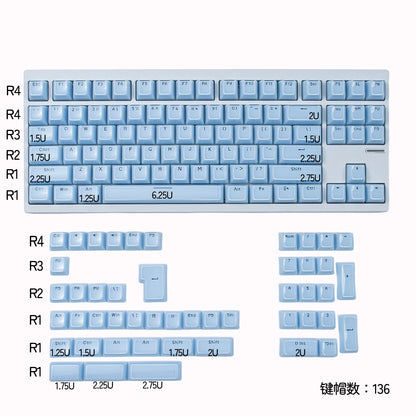 Crystal Blue MDA Keycaps - Kawaii Translucent Jelly Keycap Set for Mechanical Keyboard - Aesthetic Ice Blue Gaming Keycaps PBT Double Shot - Cute Keyboard Accessories for Gamer Girls
