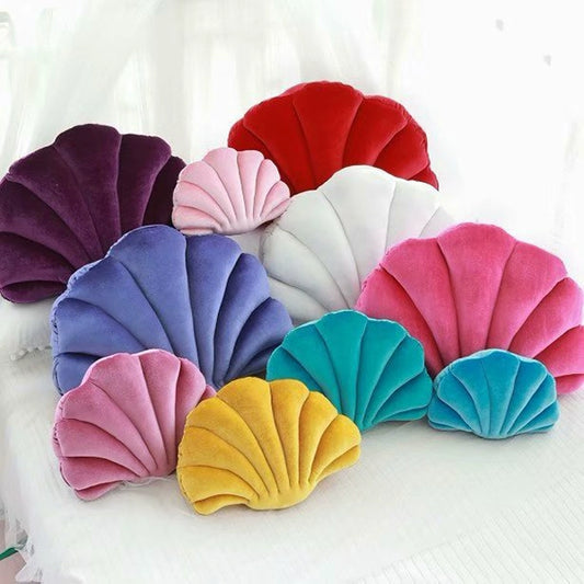 Shell shaped plush throw pillow soft fleece seashell cushion