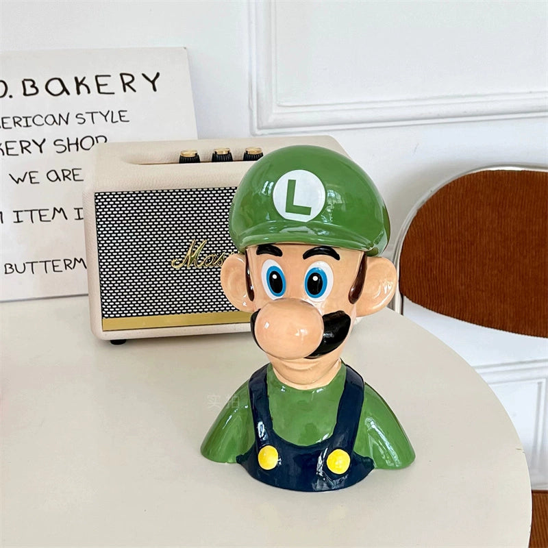 Kawaii Mario Ceramic Storage Jar - Cute Character Face Cookie Container with Lid - Aesthetic Gaming Decor Organizer for Desk - Nostalgic Collectible Jar for Gamer Girls