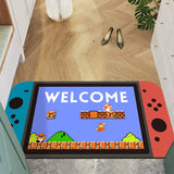 Kawaii Mario Switch Welcome Home Door Mat - Cute PVC Entrance Rug with Joy-Con Design - Aesthetic Non-Slip Waterproof Doormat for Gaming Room Bedroom - Easy Clean Rainbow Mario Carpet for Gamer Girls