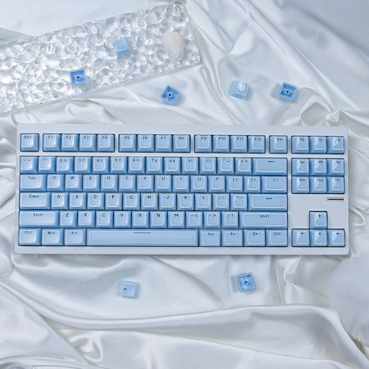 Crystal Blue MDA Keycaps - Kawaii Translucent Jelly Keycap Set for Mechanical Keyboard - Aesthetic Ice Blue Gaming Keycaps PBT Double Shot - Cute Keyboard Accessories for Gamer Girls