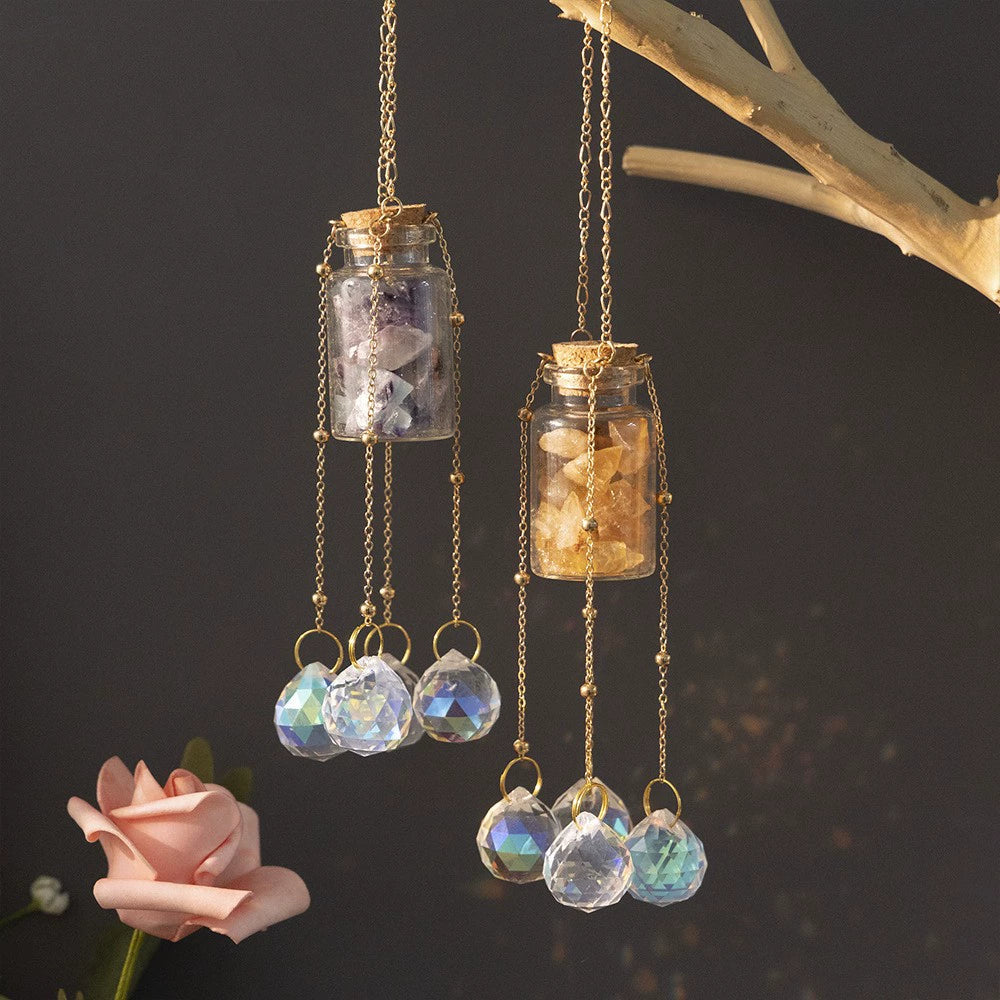Crystal Moon Dreamcatcher Wind Chime - Kawaii Crescent Sun Catcher with Natural Stone Agate - Boho Wall Hanging for Gaming Room Bedroom - Aesthetic Window Decor for Gamer Girls