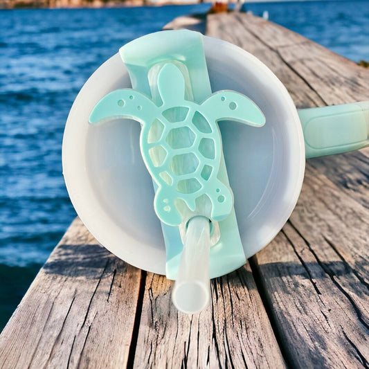 Sea Turtle Tumbler Lid Tag  Soft Silicone Straw Hole Accent for 40/30/20 oz Second-Gen Cups