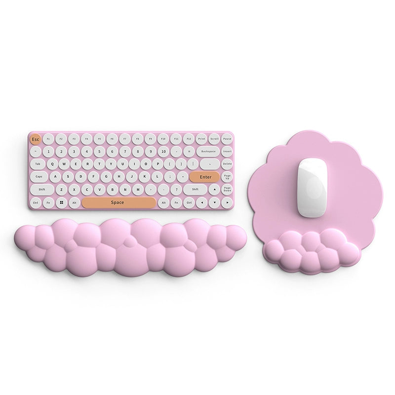 Cloud Keyboard Wrist Rest Set - Soft PU Leather Ergonomic Hand Support Pad with Mouse Pad - Cute Office Desk Accessories