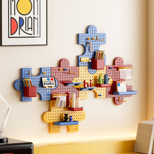 Building Block Pegboard Wall Organizer - Colorful Modular Puzzle Shelf System No Drill - Multi-Functional Storage Rack for Gaming Room Dorm Kitchen - Cute Wall Mount Hooks for Gamer Girls