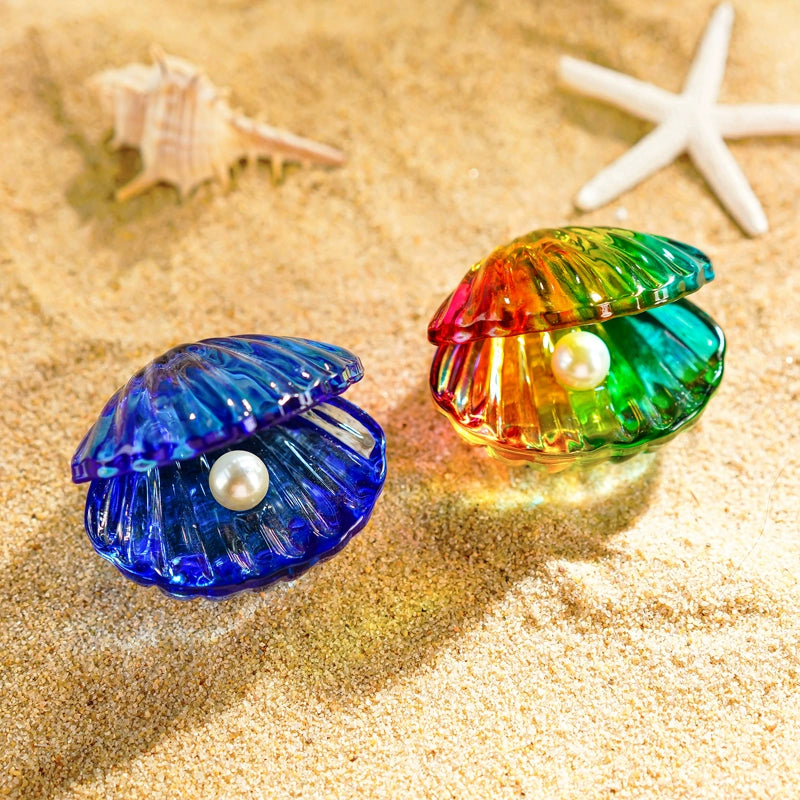 Crystal Pearl Shell Ornament - Kawaii Mini Glass Clam with Pearl for Gaming Desk Decor - Aesthetic Mermaid Seashell Decoration - Cute Vanity Accessories Gift for Gamer Girls