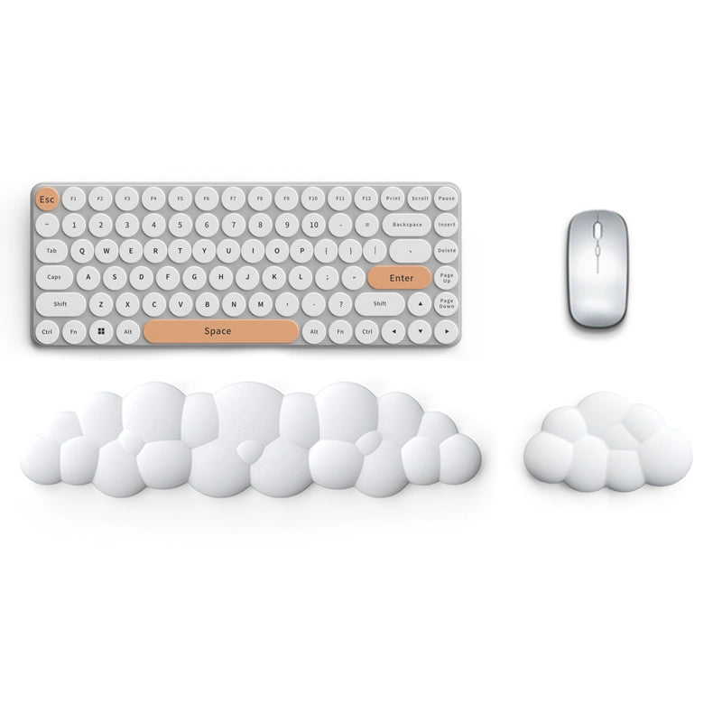 Cloud Keyboard Wrist Rest Set - Soft PU Leather Ergonomic Hand Support Pad with Mouse Pad - Cute Office Desk Accessories
