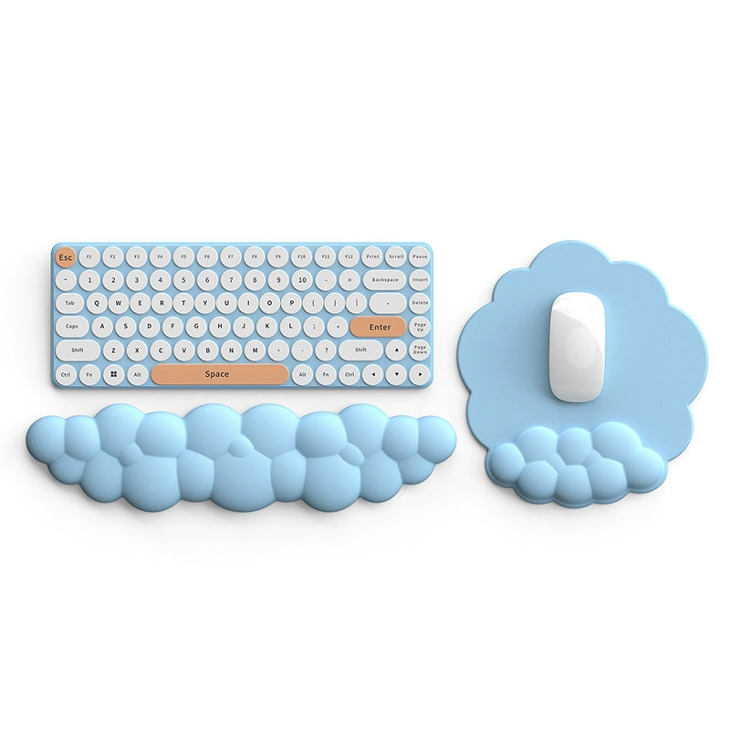 Cloud Keyboard Wrist Rest Set - Soft PU Leather Ergonomic Hand Support Pad with Mouse Pad - Cute Office Desk Accessories