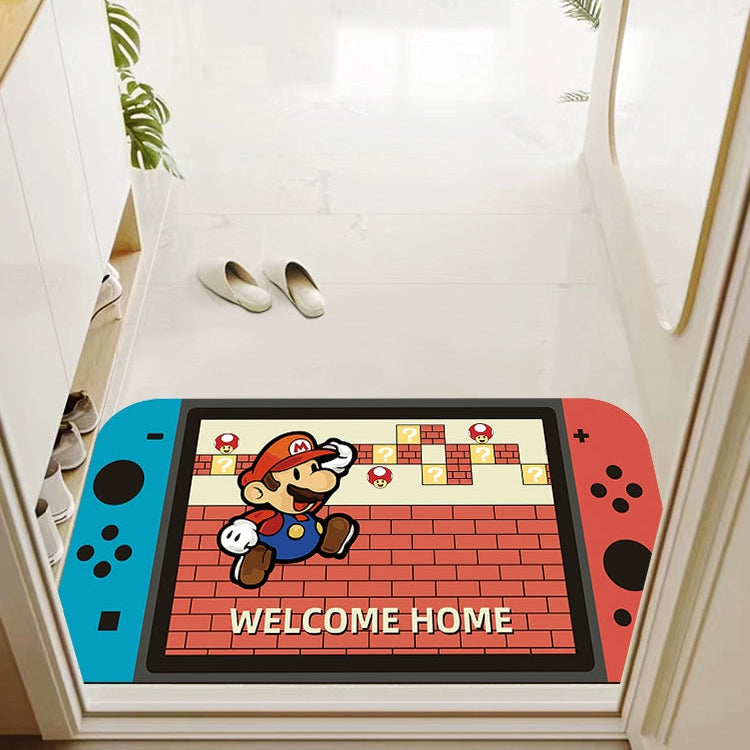 Kawaii Mario Switch Welcome Home Door Mat - Cute PVC Entrance Rug with Joy-Con Design - Aesthetic Non-Slip Waterproof Doormat for Gaming Room Bedroom - Easy Clean Rainbow Mario Carpet for Gamer Girls