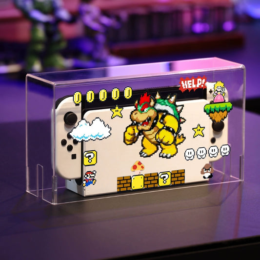 [Switch 1] Kawaii Mario Bowser Switch Dust Cover - Cute Transparent Acrylic Protective Case for Nintendo Switch - Aesthetic Waterproof Anti-Scratch Console Protector with Game Card Storage - HD Clear Cover for Gamer Girls