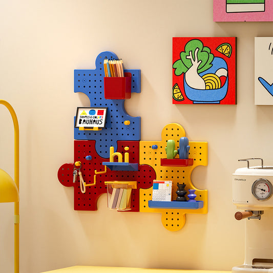 Building Block Pegboard Wall Organizer - Colorful Modular Puzzle Shelf System No Drill - Multi-Functional Storage Rack for Gaming Room Dorm Kitchen - Cute Wall Mount Hooks for Gamer Girls