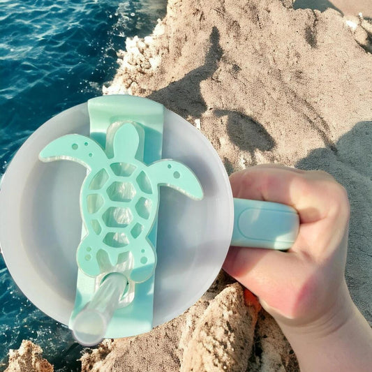 Sea Turtle Tumbler Lid Tag  Soft Silicone Straw Hole Accent for 40/30/20 oz Second-Gen Cups