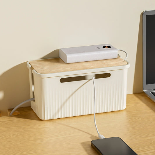 Minimalist cable management box cord organizer with ventilated lid