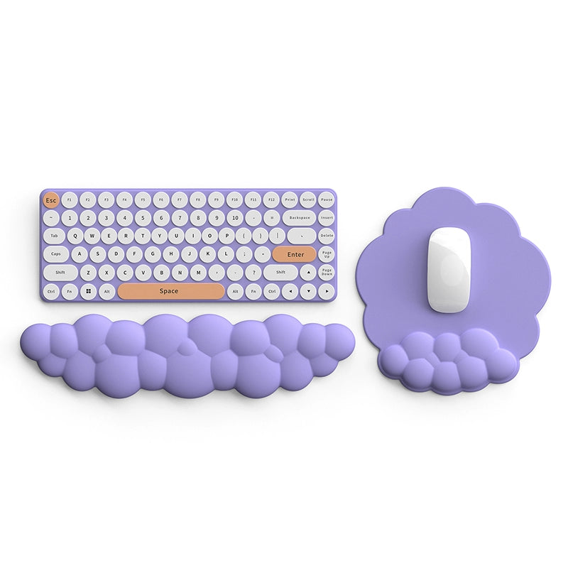 Cloud Keyboard Wrist Rest Set - Soft PU Leather Ergonomic Hand Support Pad with Mouse Pad - Cute Office Desk Accessories