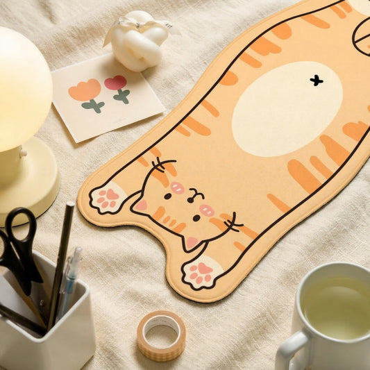 Kawaii cat shaped oversized desk pad mouse mat for gaming setup